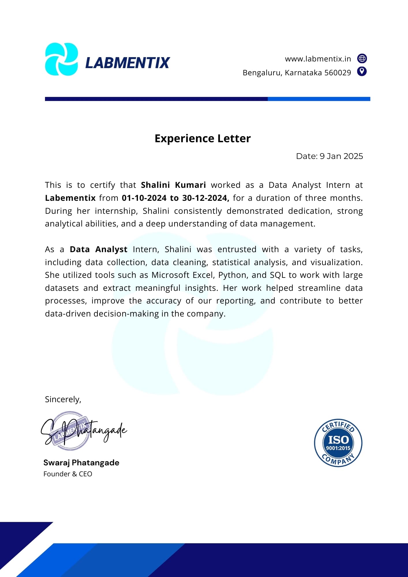 Experience Certificate